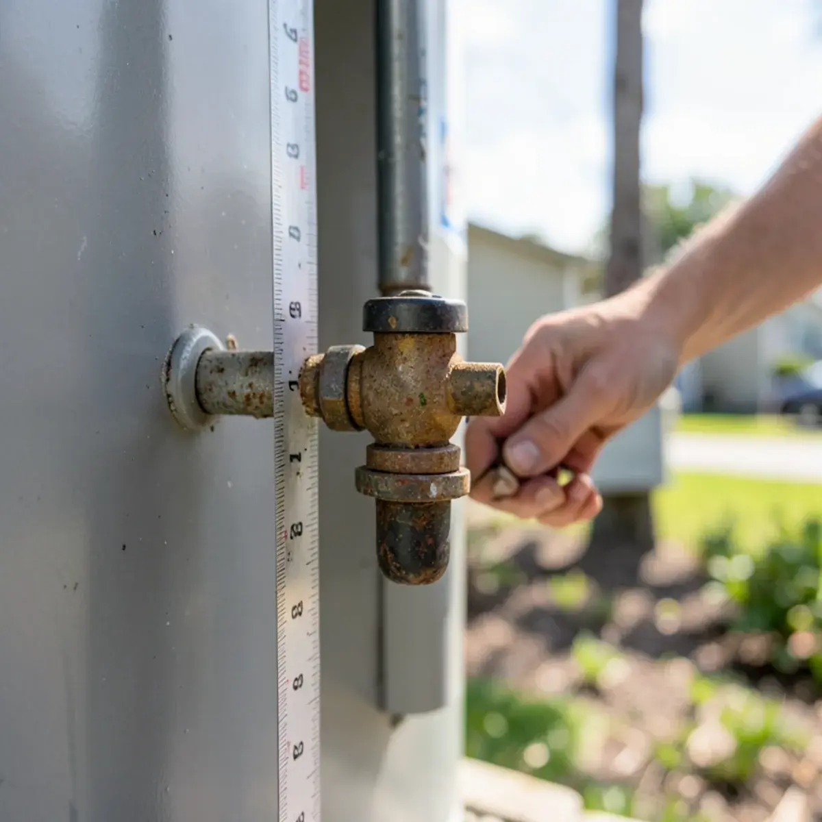Older half-inch gas line at a tank water heater