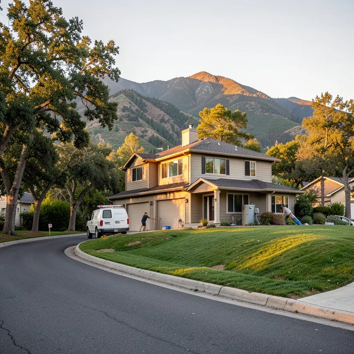 Service van at a two-story home below Mount Diablo's foothills