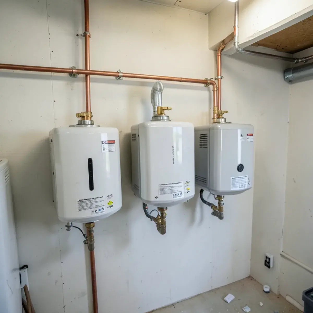 Commercial tankless water heaters on a shared manifold