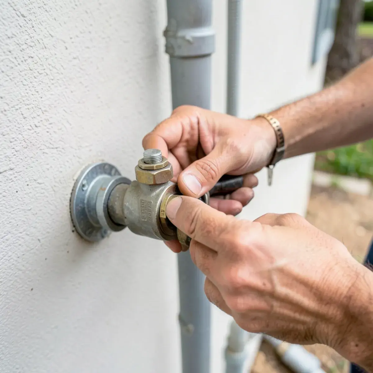 Turning off a home's main water shutoff valve
