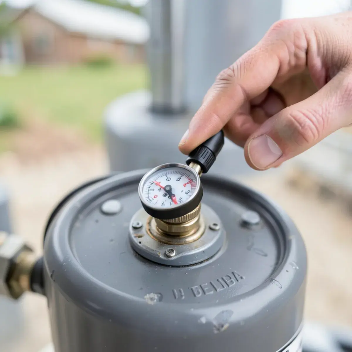 Checking the air pressure in a thermal expansion tank