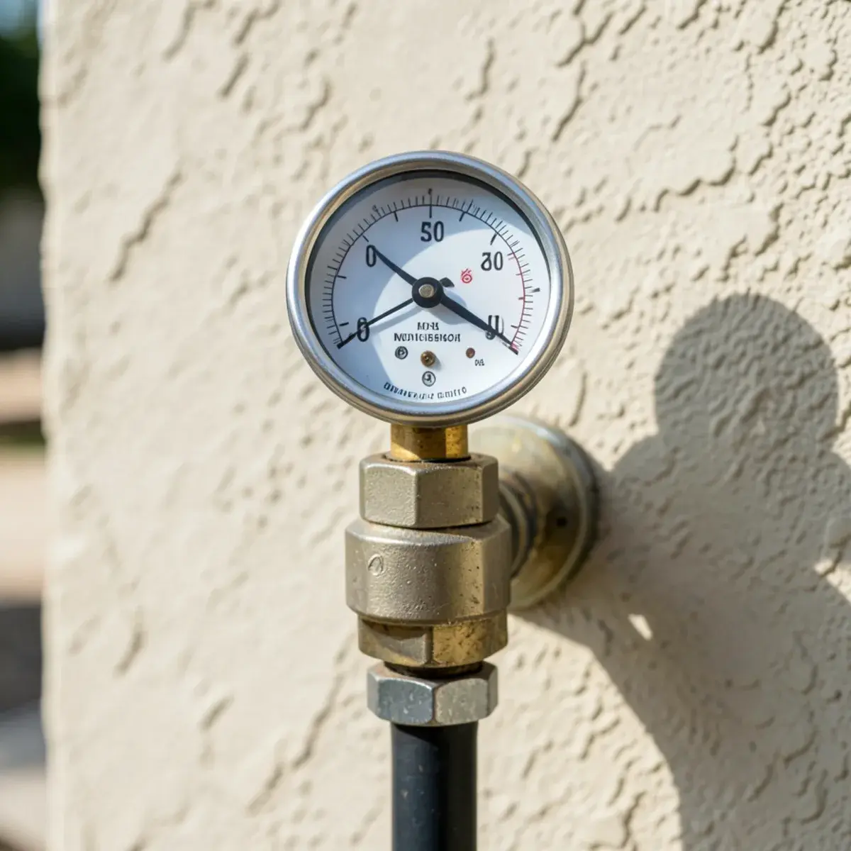 Water pressure gauge on an outdoor hose bib