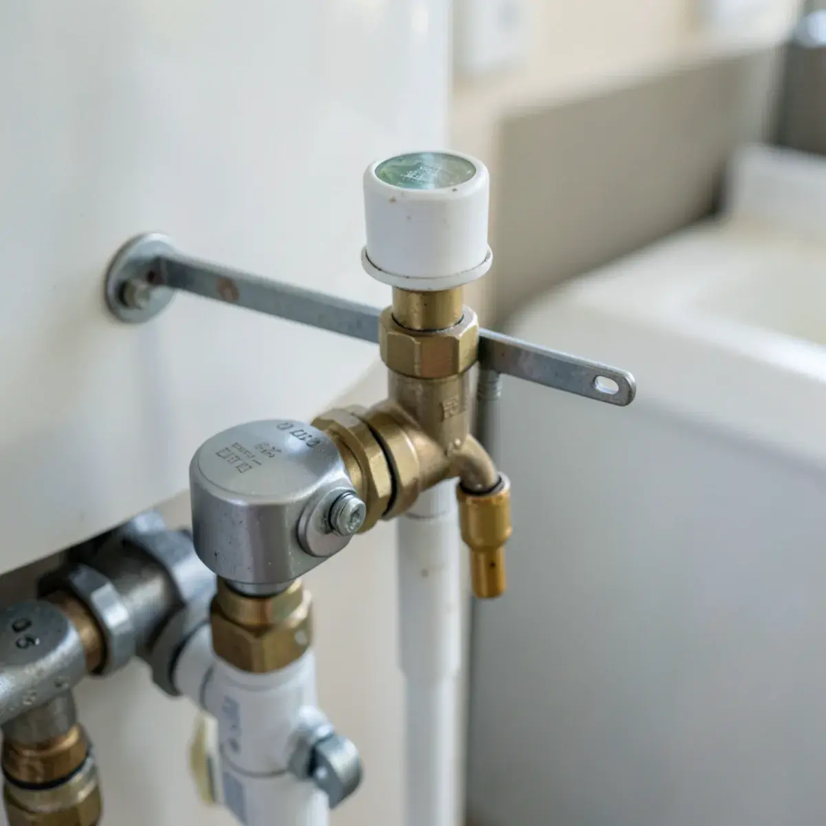 Gas shutoff valve and sediment trap at a water heater