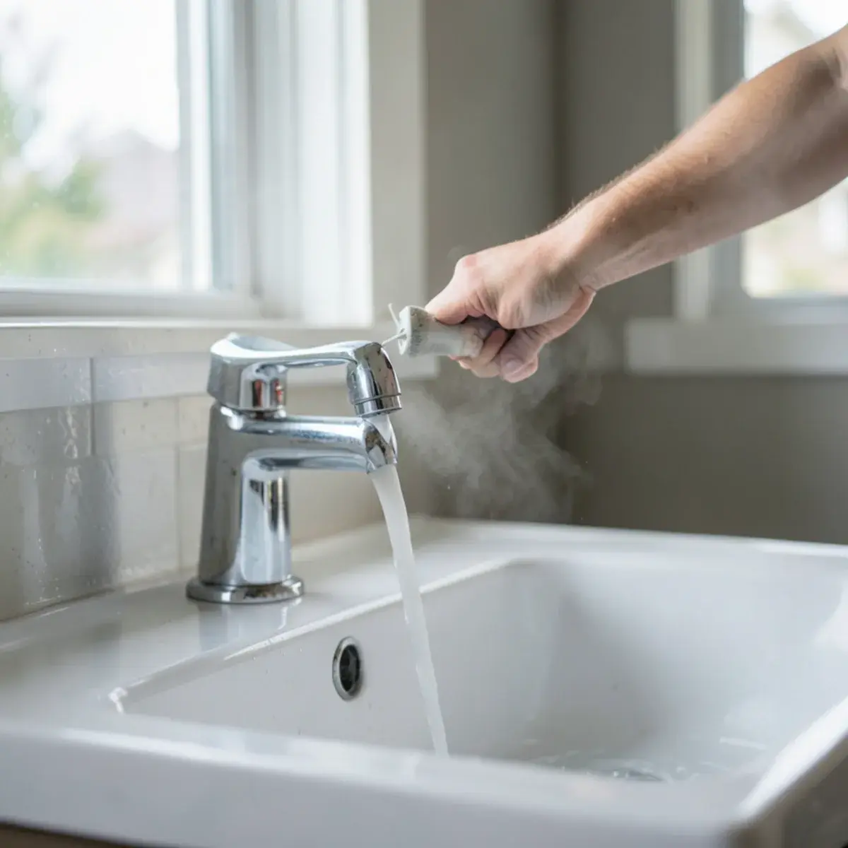 Hot water running from a faucet