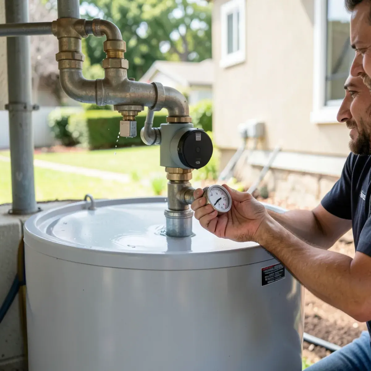 Technician setting a hot-water recirculation pump timer