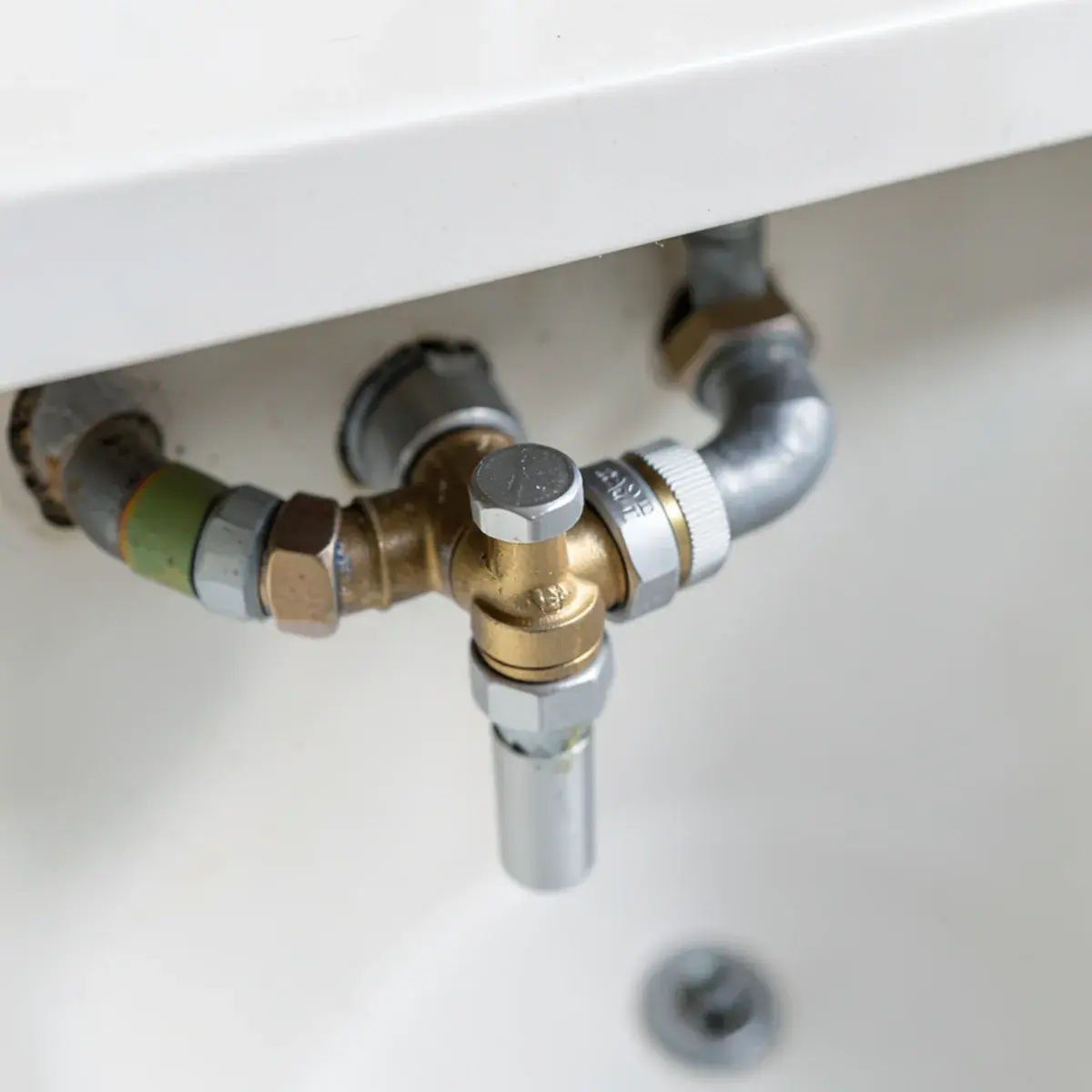 Recirculation crossover valve under a bathroom sink
