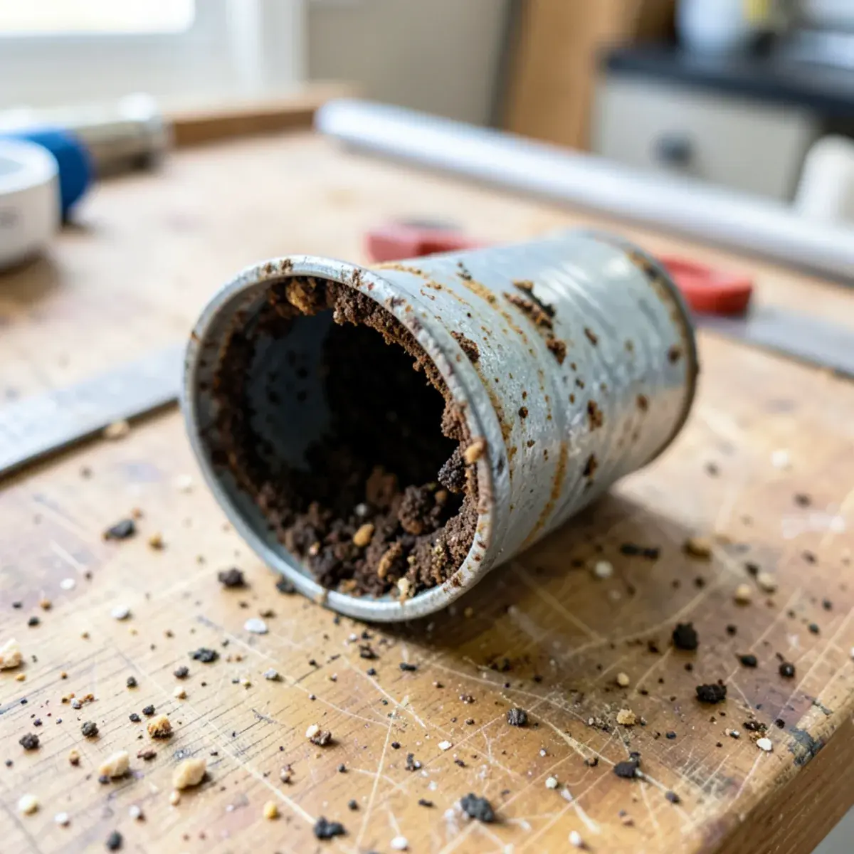 Clogged, corroded section of old galvanized pipe