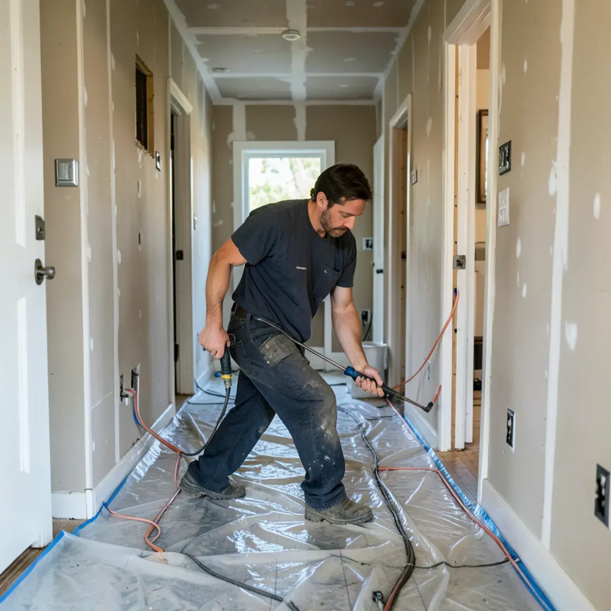 Plumber running new PEX lines during a whole-house repipe