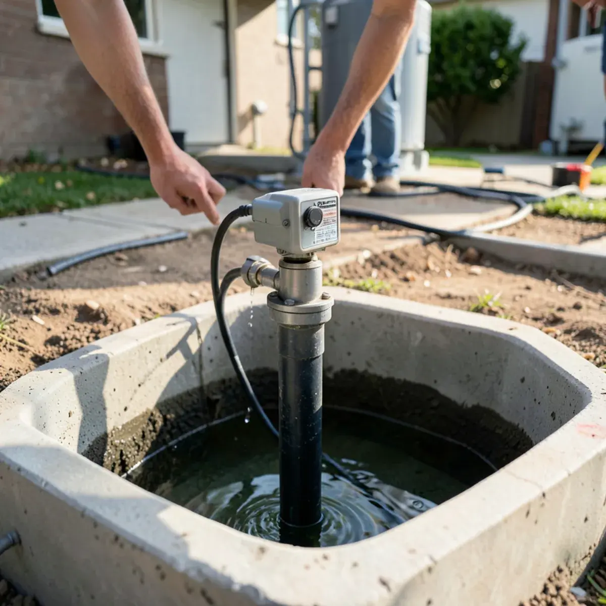 Sump pump float switch inside a basin
