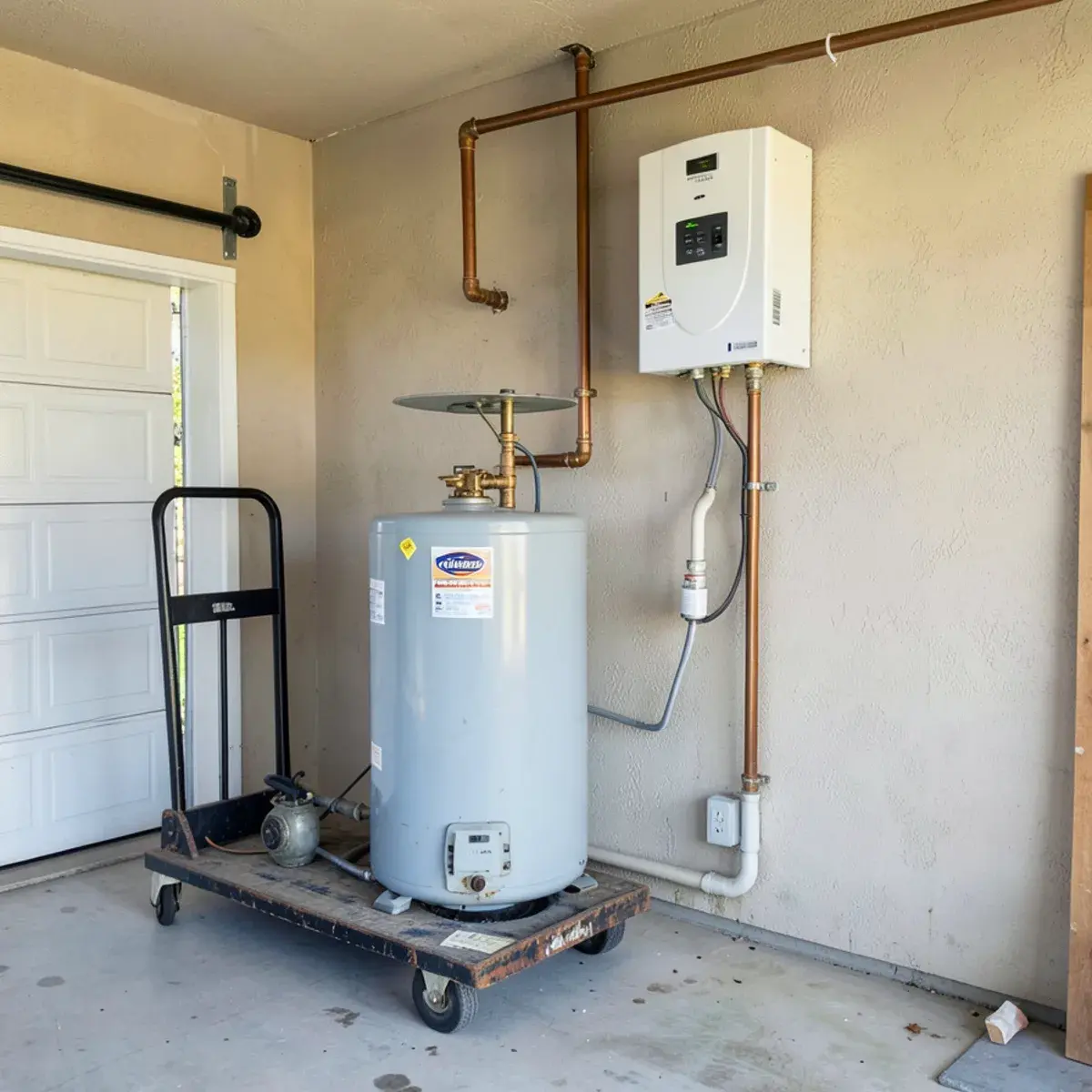 Garage mid-conversion from a tank water heater to tankless