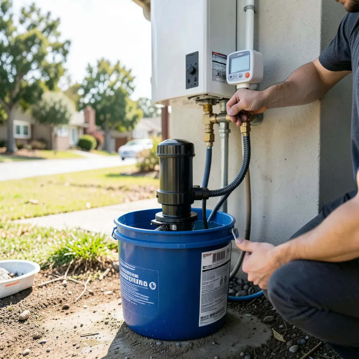 Descaling flush setup connected to a tankless water heater