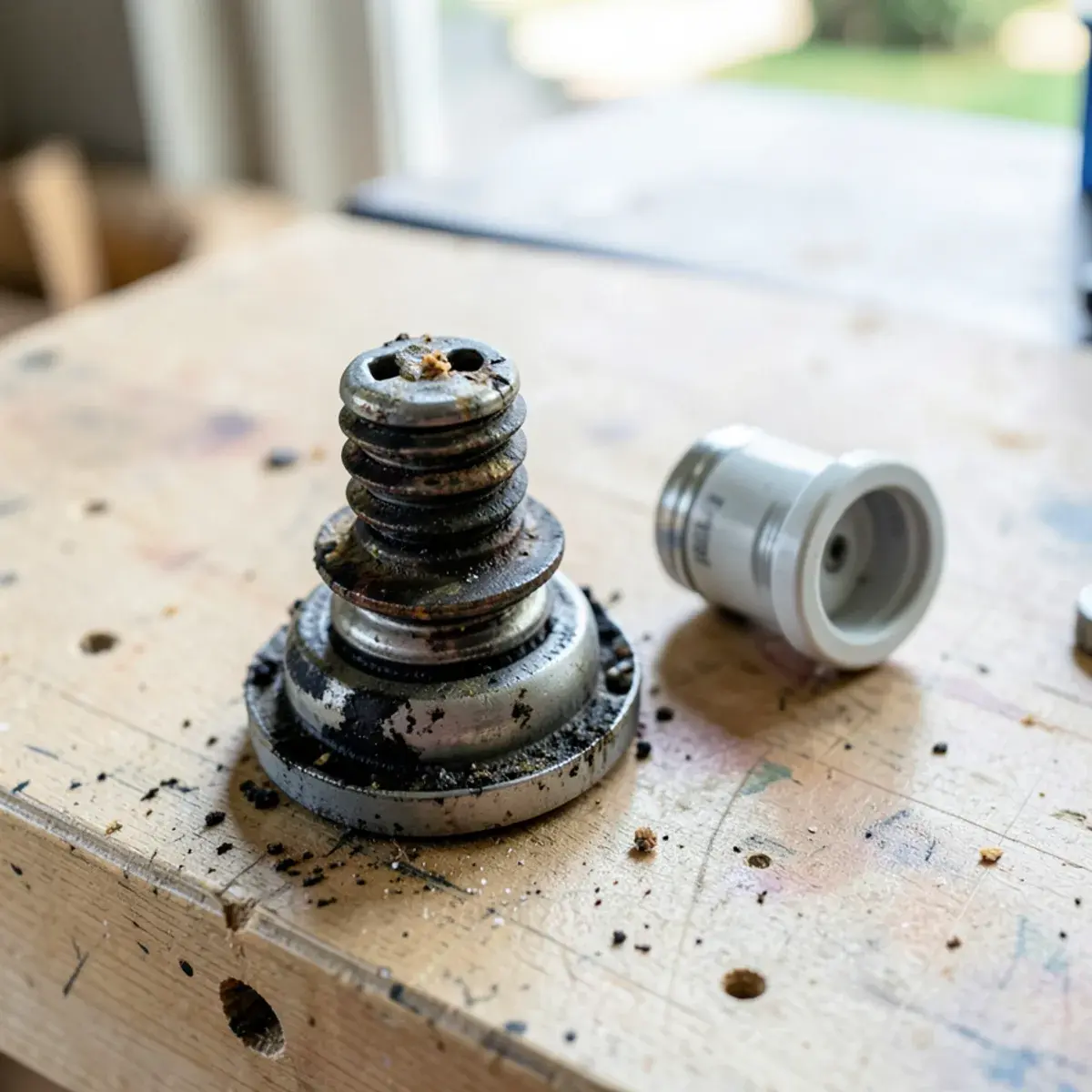 Burned-out heating element next to a new one