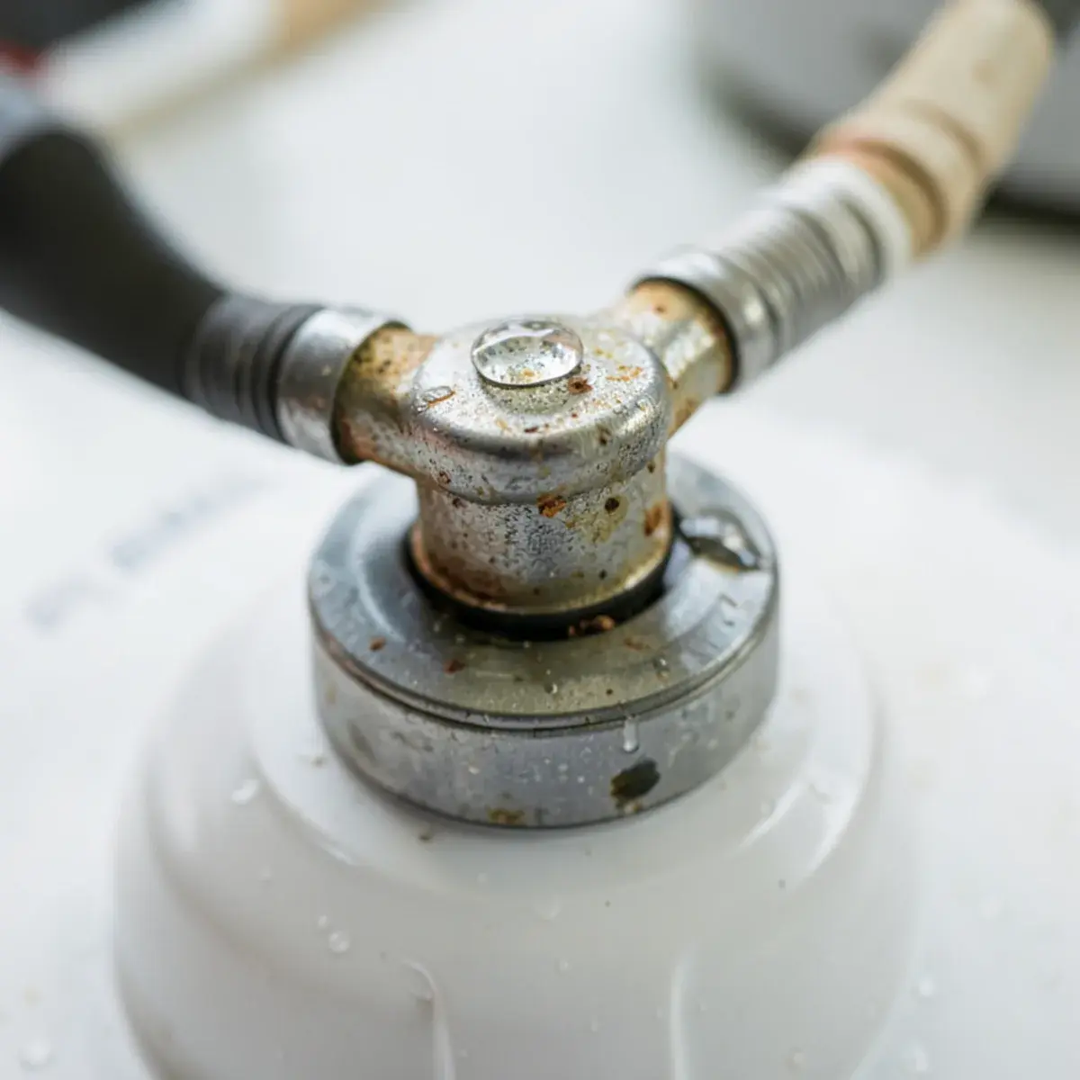 Water dripping from a corroded supply connector