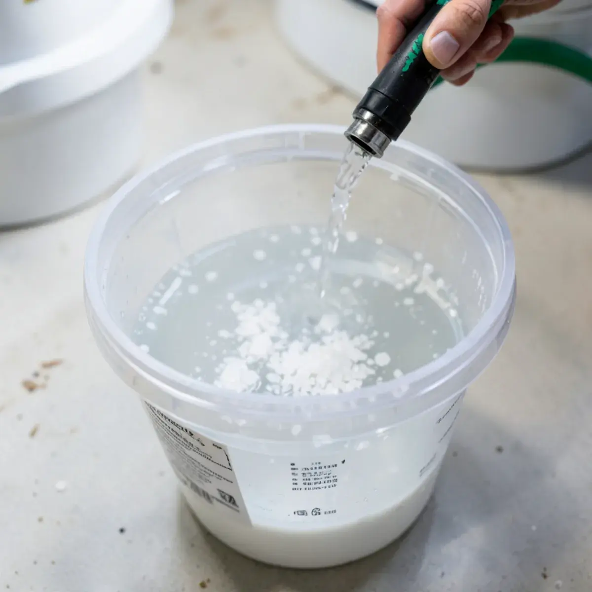Mineral sediment flushed from a water heater into a bucket