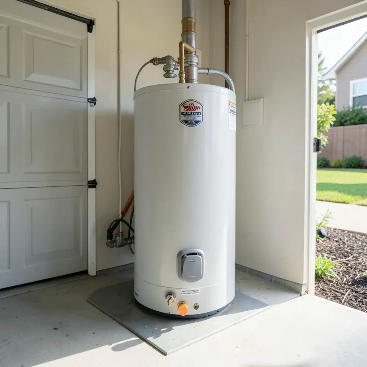 Replacement water heater with relief-valve line and drain pan