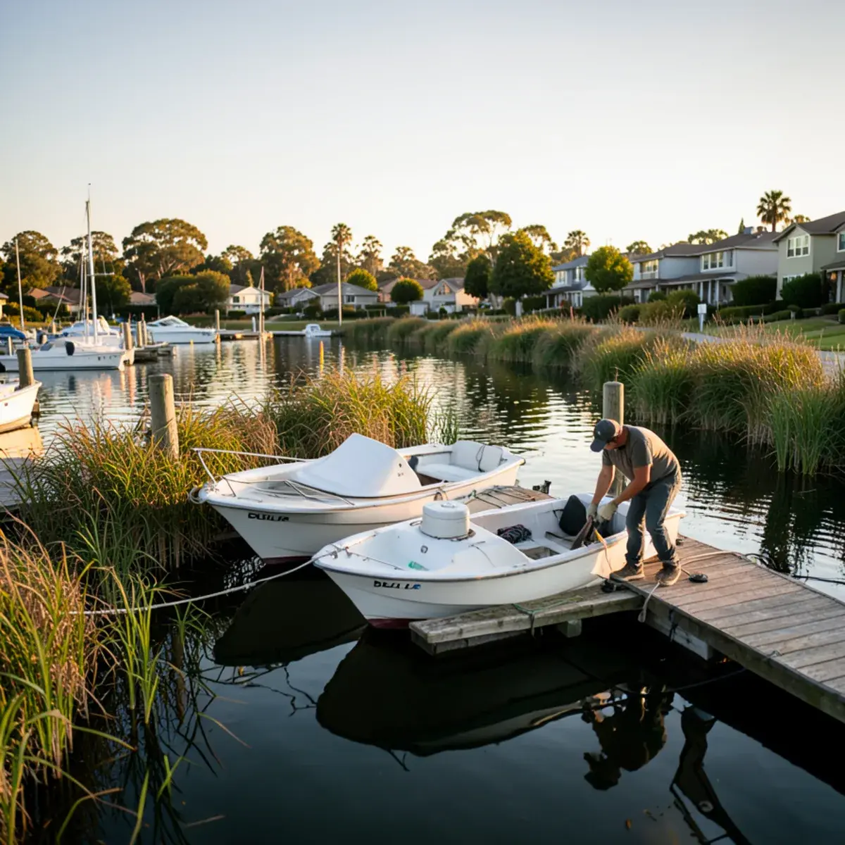 Quiet Delta marina at sunrise