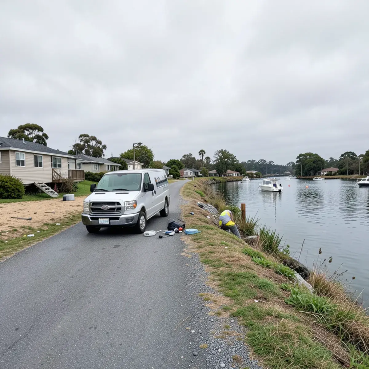 Service van on a Delta island levee road