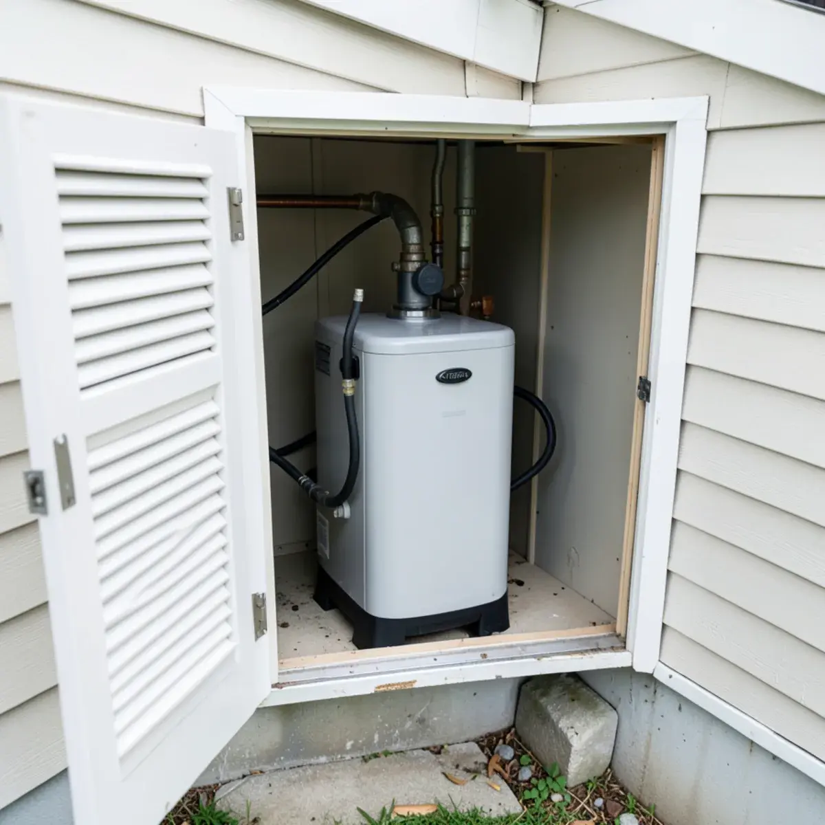 Water heater in the exterior closet of a manufactured home