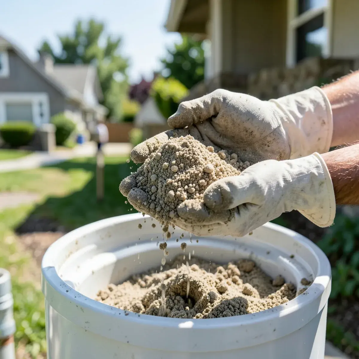 Gritty sediment drained from a water heater on well water