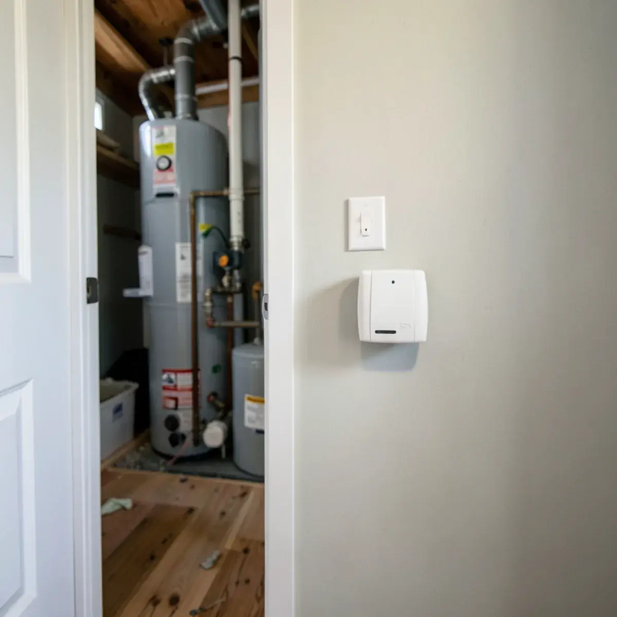 Carbon monoxide alarm in a hallway