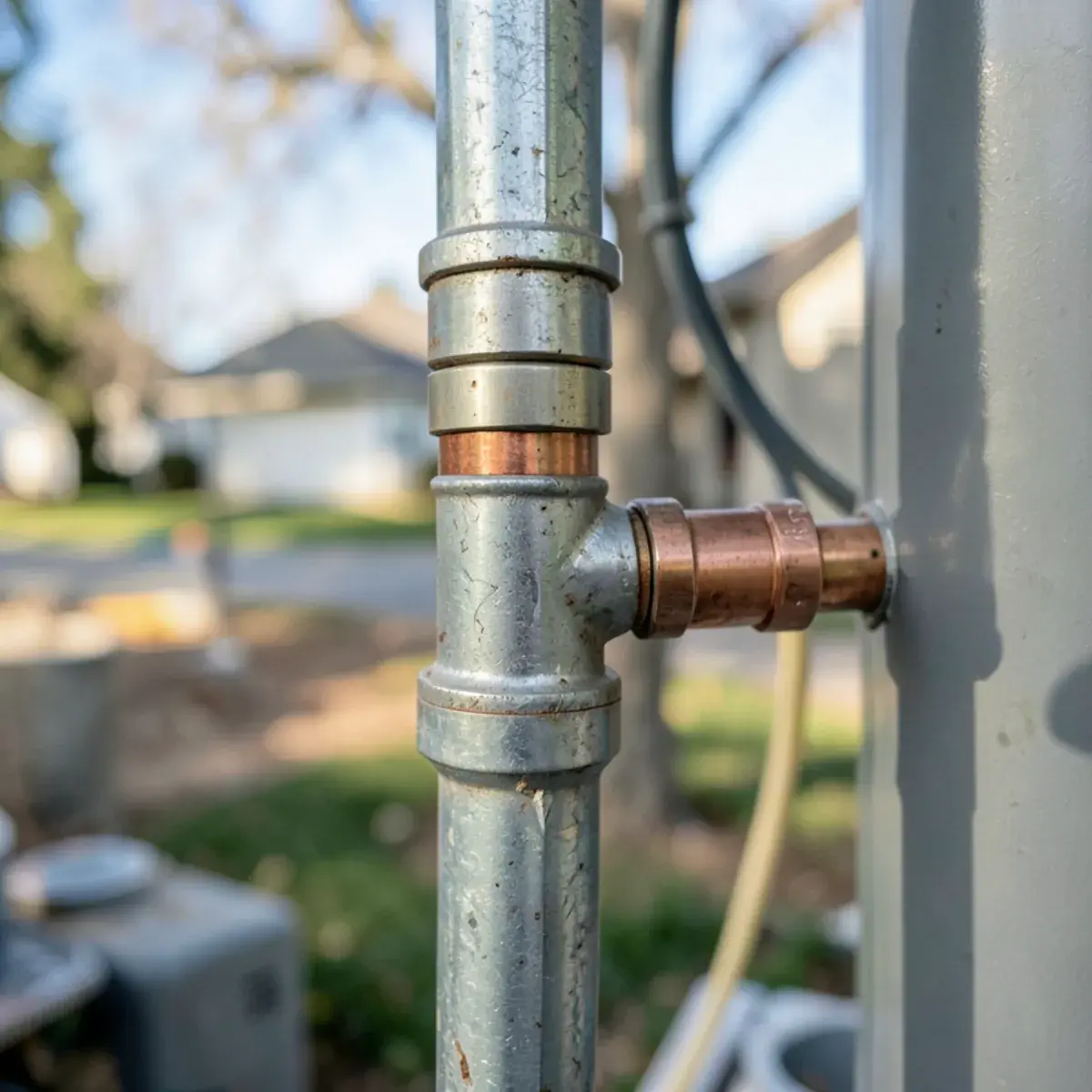 Galvanized pipe joined to copper at a water heater