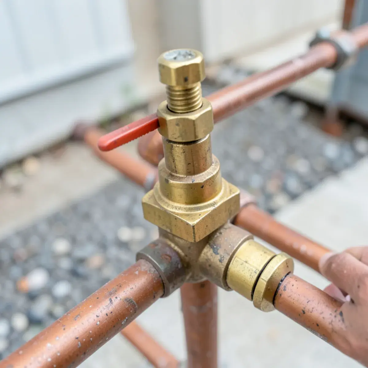 Brass water pressure-reducing valve on a main line