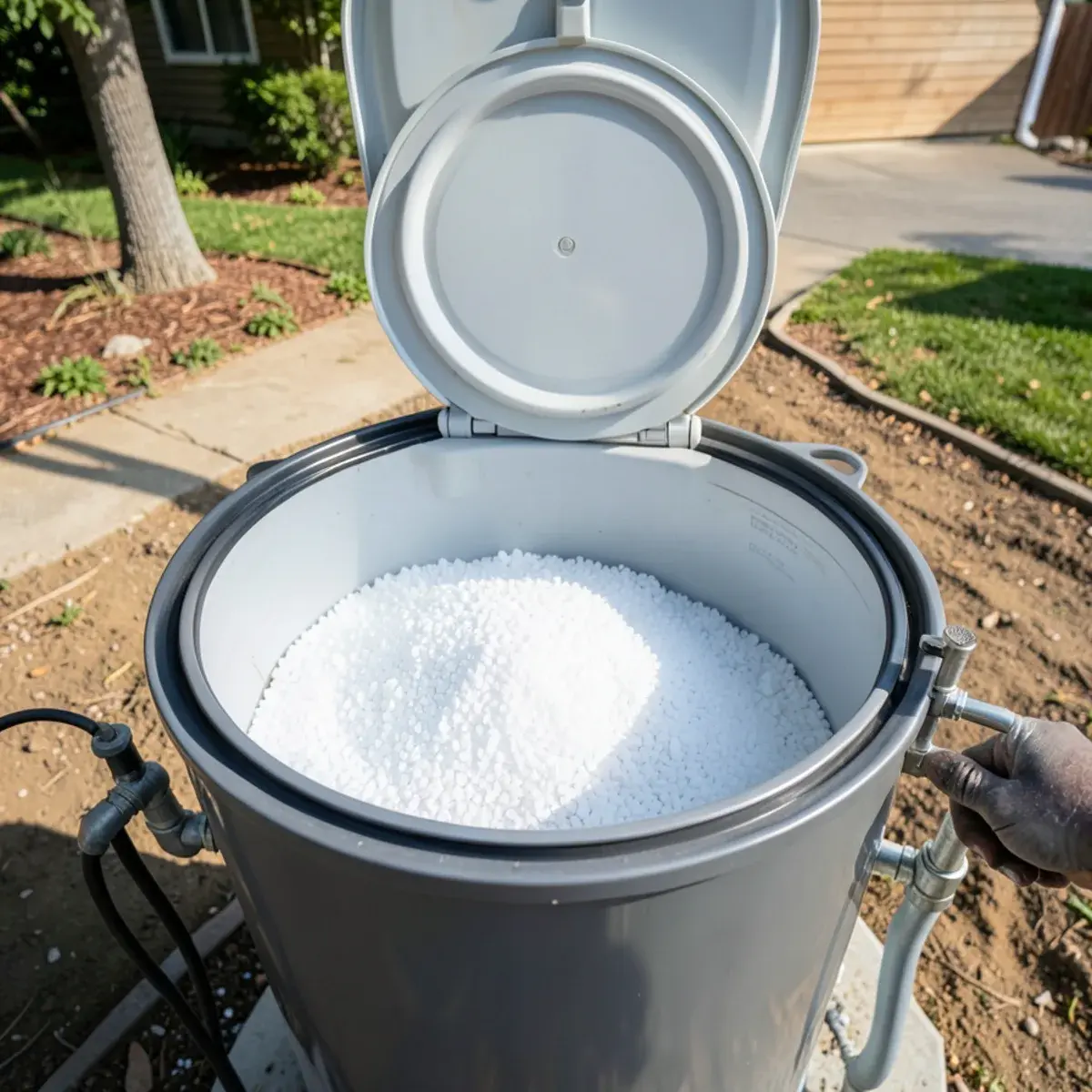 Salt pellets in a water softener brine tank